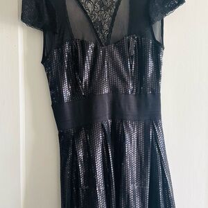 Black Sequin Dress with Lace Details